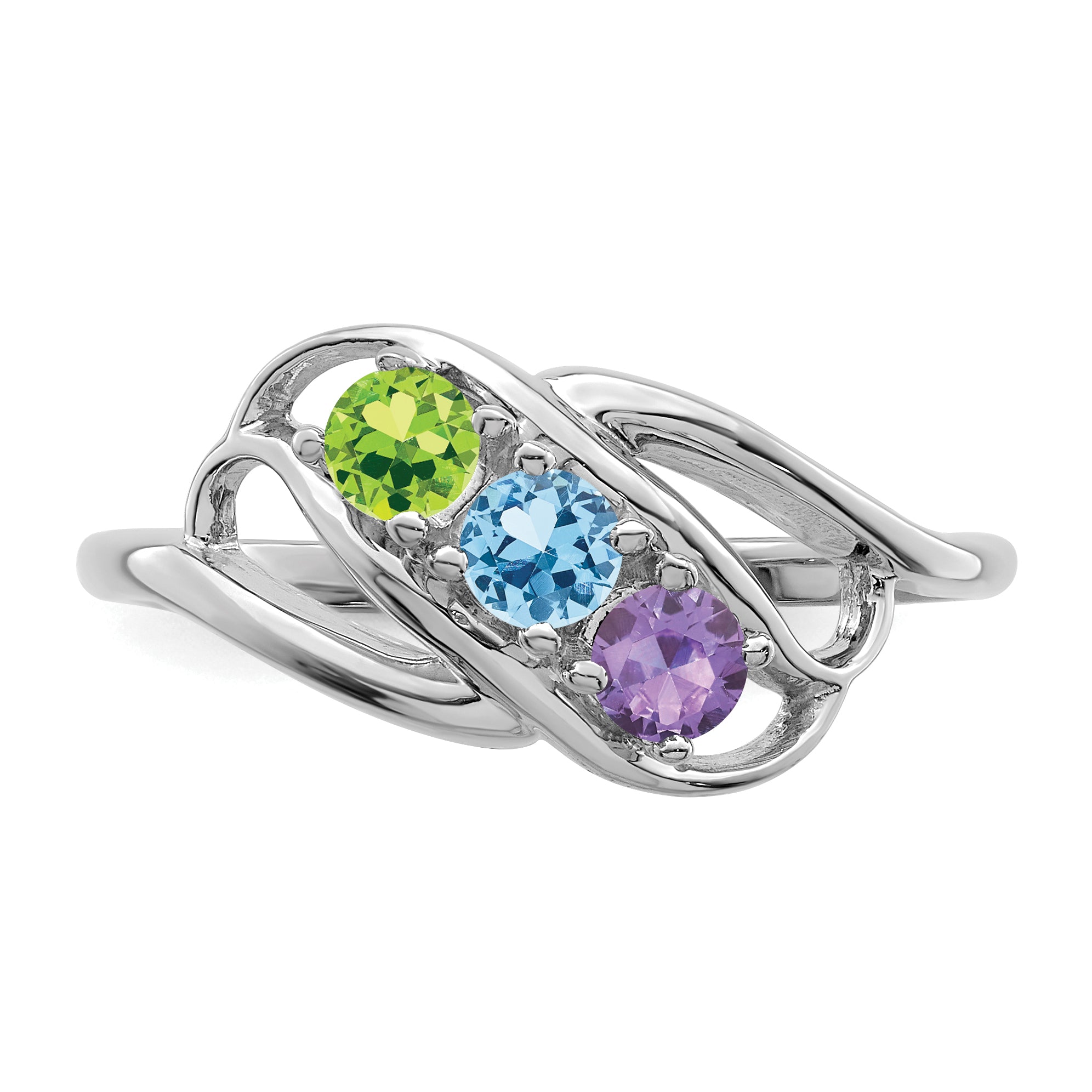 14k White Gold Genuine 3 Stone Mother's Ring - 7 / Genuine
