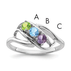 14k White Gold Genuine 3 Stone Mother's Ring - 7 / Genuine