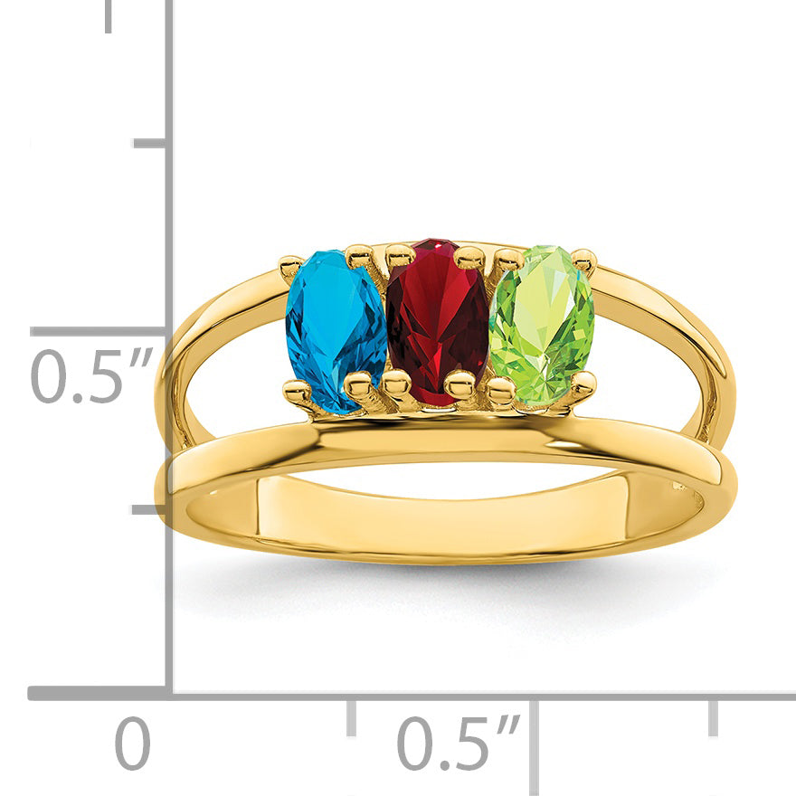 14k Genuine 3 Stone Mother's Ring - 7 / Genuine
