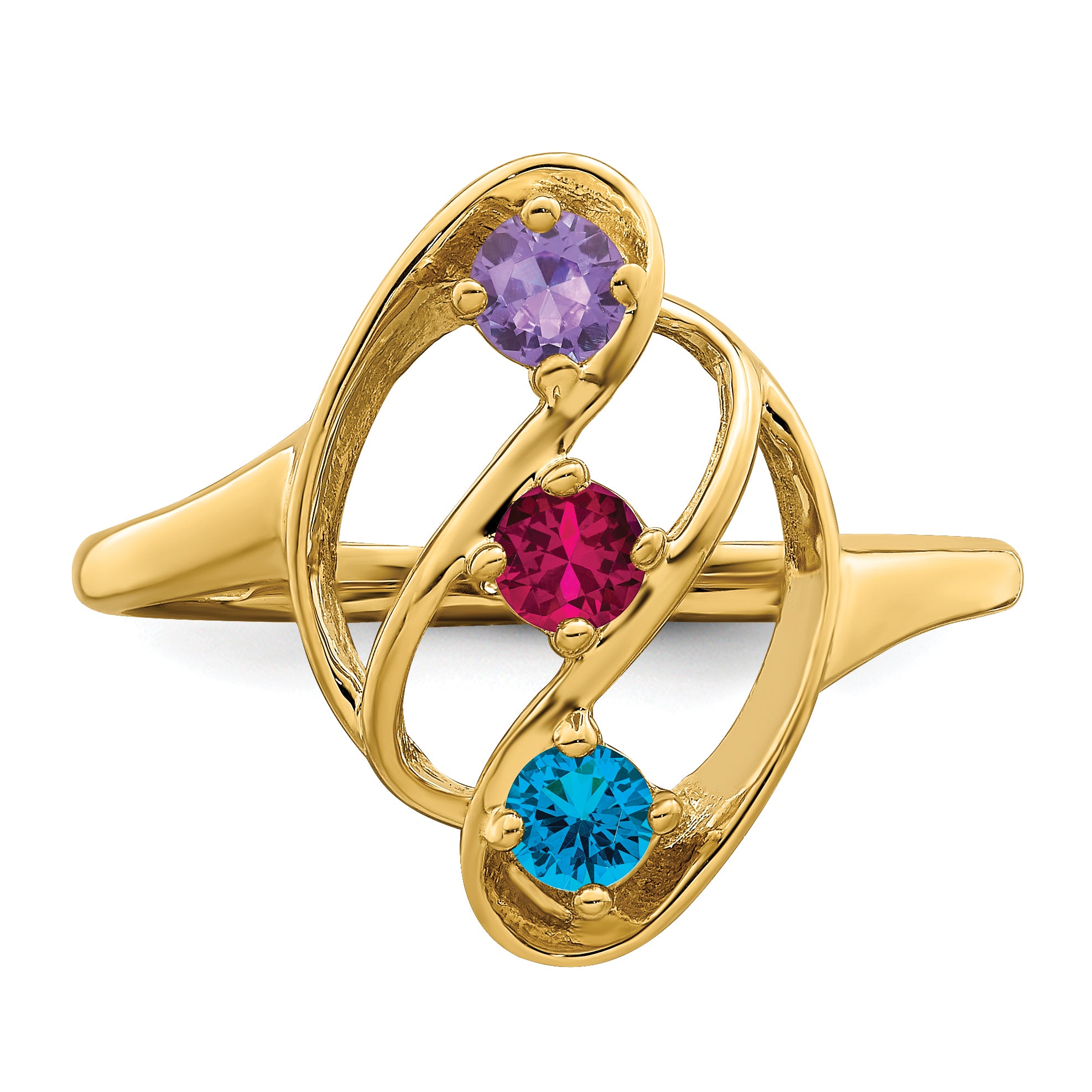 14k Genuine 3 Stone Mother's Ring - 7 / Genuine
