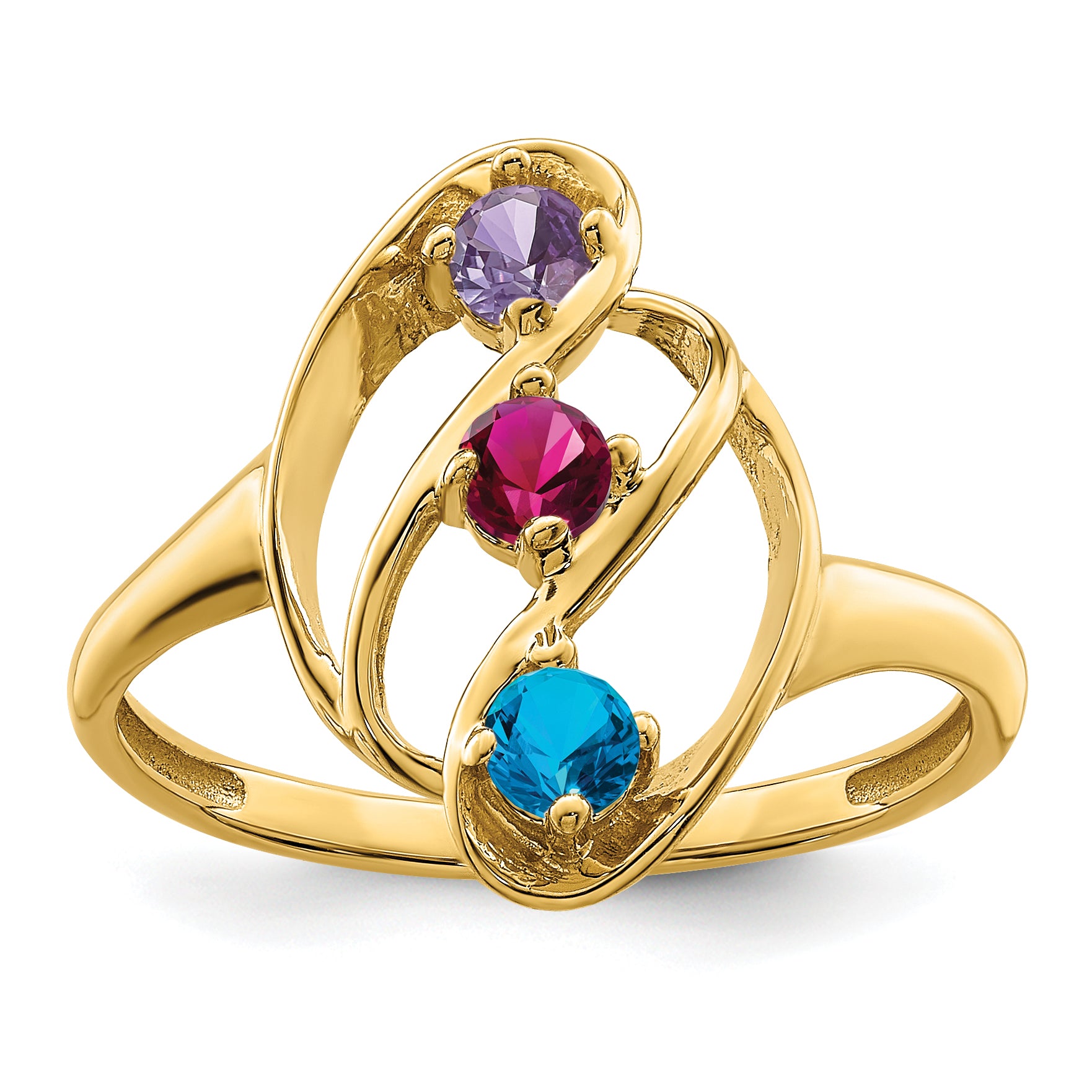 14k Genuine 3 Stone Mother's Ring - 7 / Genuine Secondary image
