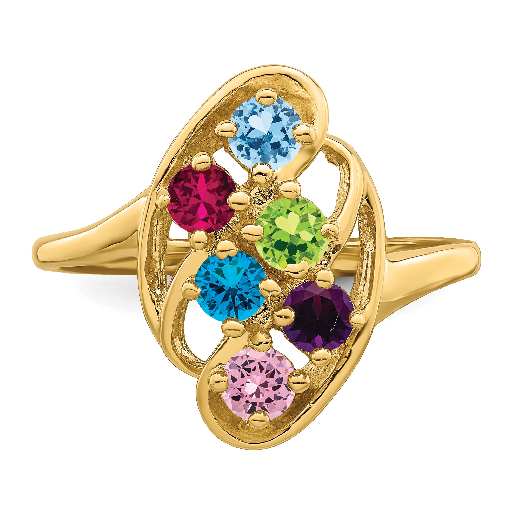 14k Genuine 6 Stone Mother's Ring - 7 / Genuine