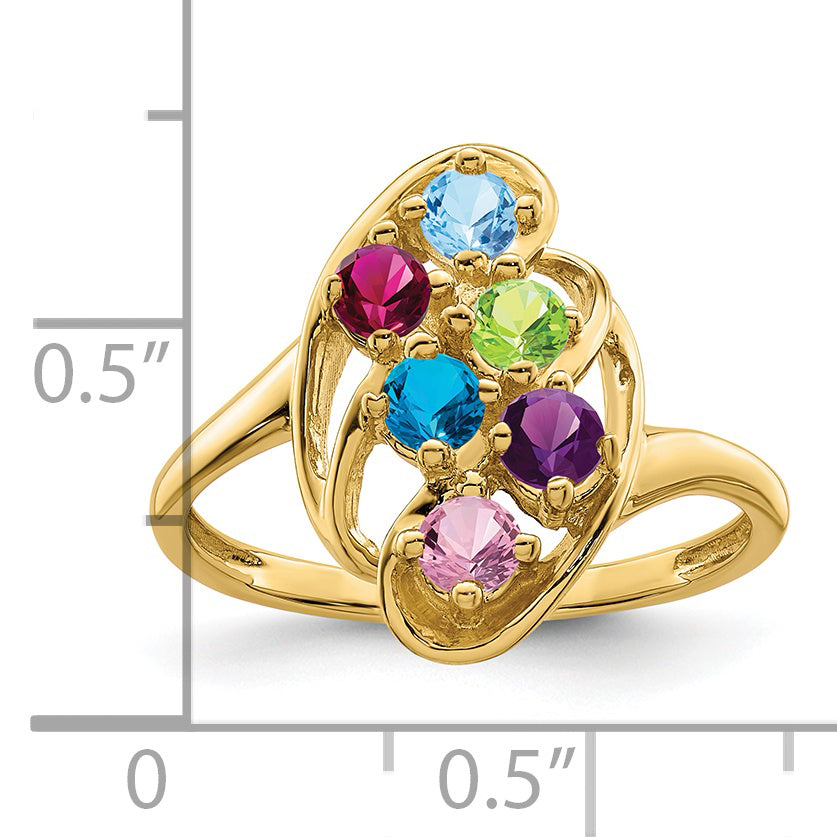 14k Genuine 6 Stone Mother's Ring - 7 / Genuine