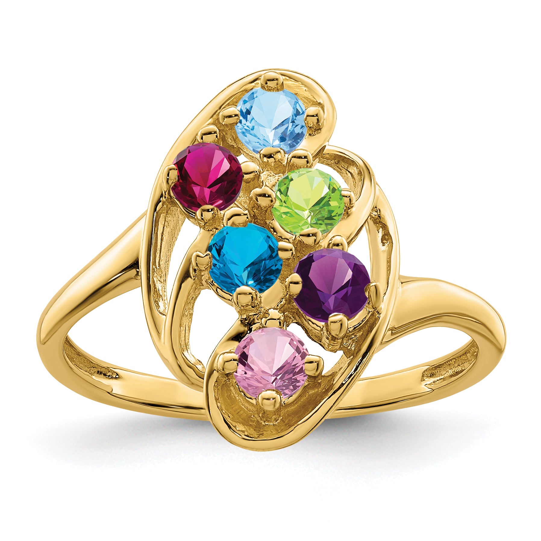 14k Genuine 6 Stone Mother's Ring - 7 / Genuine