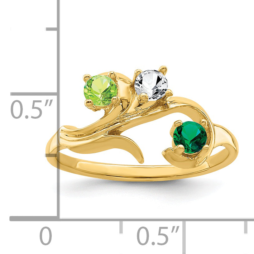 14k Genuine 3 Stone Mother's Ring - 7 / Genuine