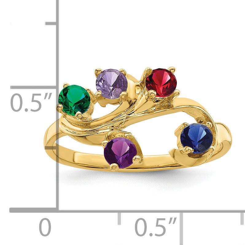 14k Genuine 5 Stone Mother's Ring - 7 / Genuine