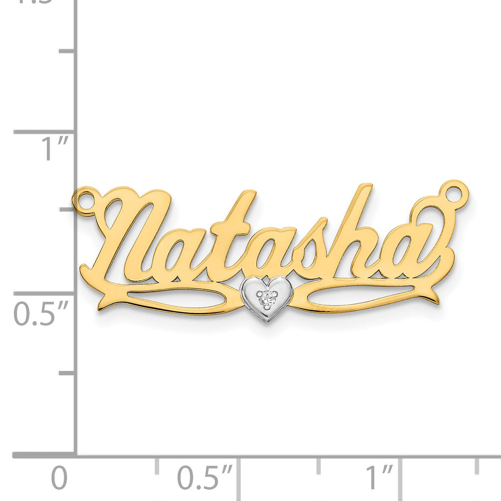 14KY Two-tone 3D with Heart Diamond Name Plate
