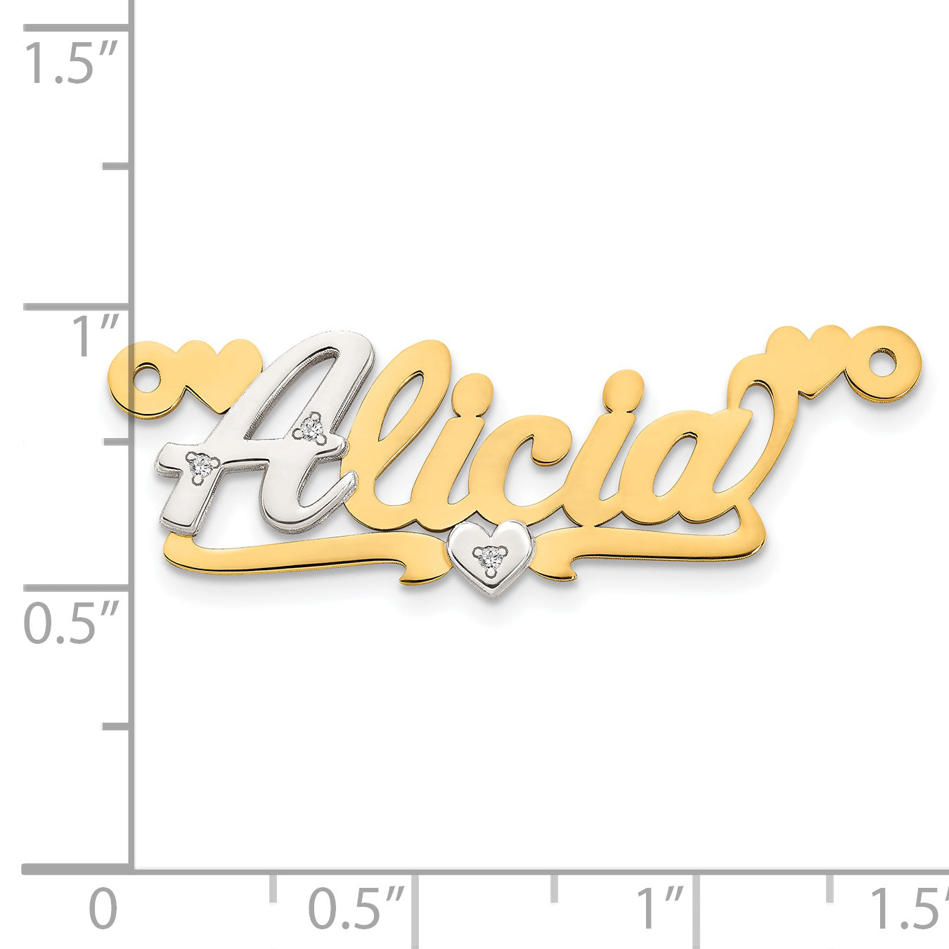 14KY Two-tone 3D with Hearts Diamond Name Plate Secondary image