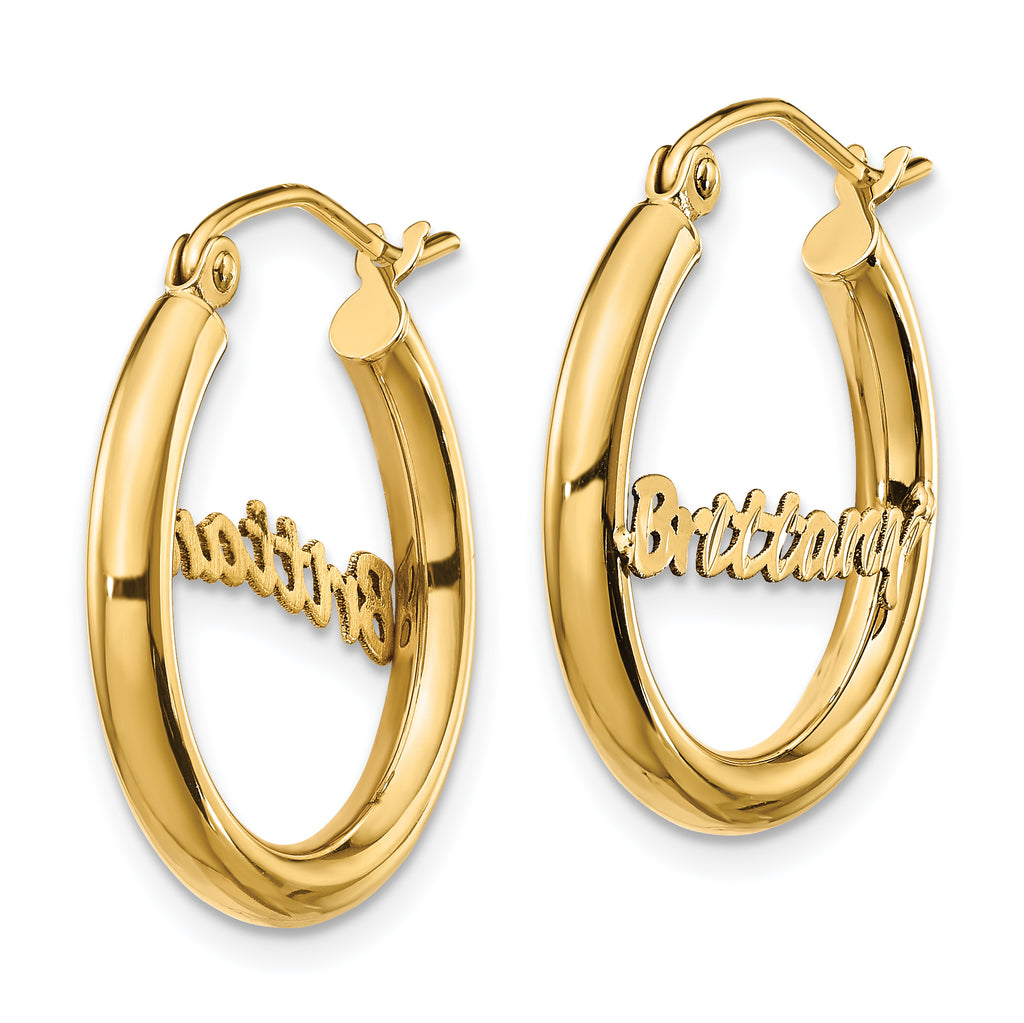 14K Small Polished and Diamond Cut Name Plate Hoop Earrings