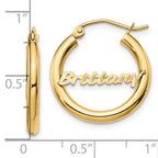 14K Small Polished and Diamond Cut Name Plate Hoop Earrings