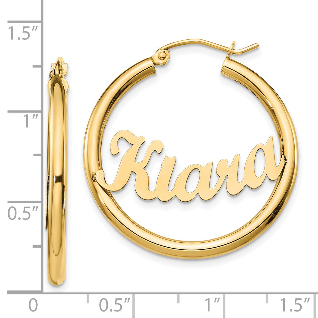14K Polished Name Plate Hoop Earrings
