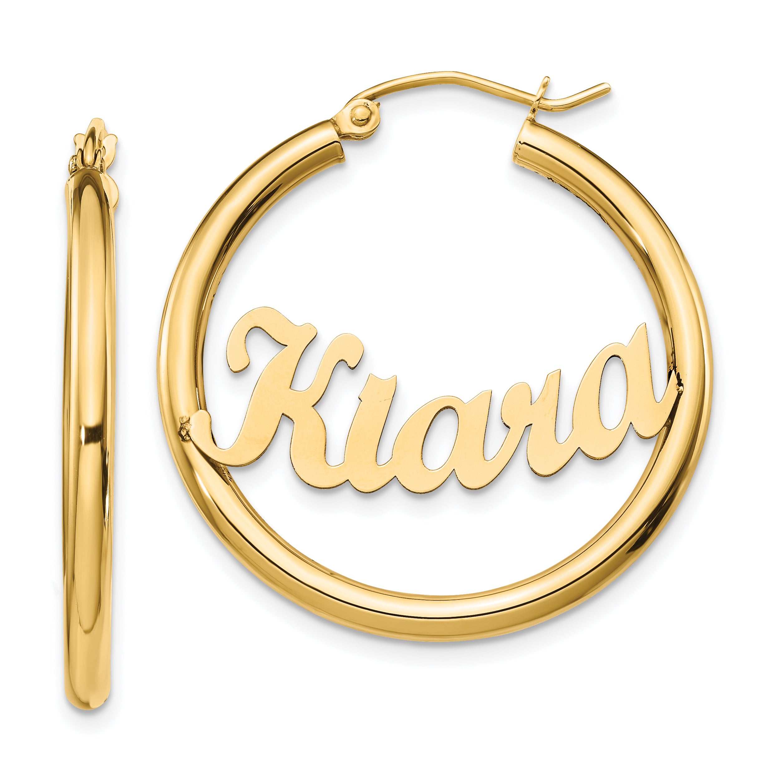 14K Polished Name Plate Hoop Earrings