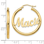 14K Polished and Diamond Cut Name Plate Hoop Earrings