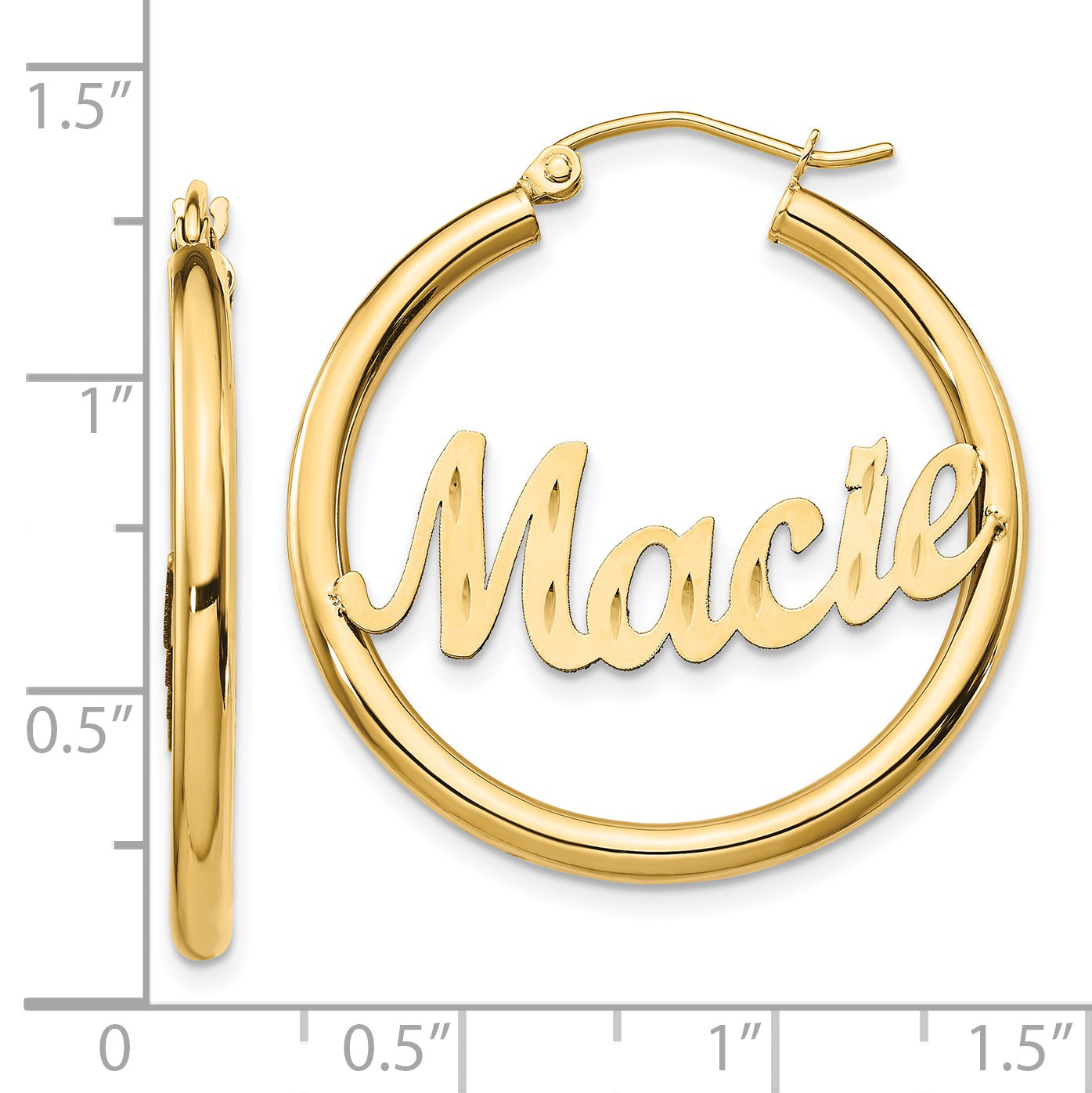14K Polished and Diamond Cut Name Plate Hoop Earrings
