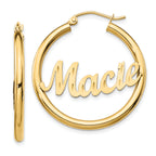 14K Polished and Diamond Cut Name Plate Hoop Earrings