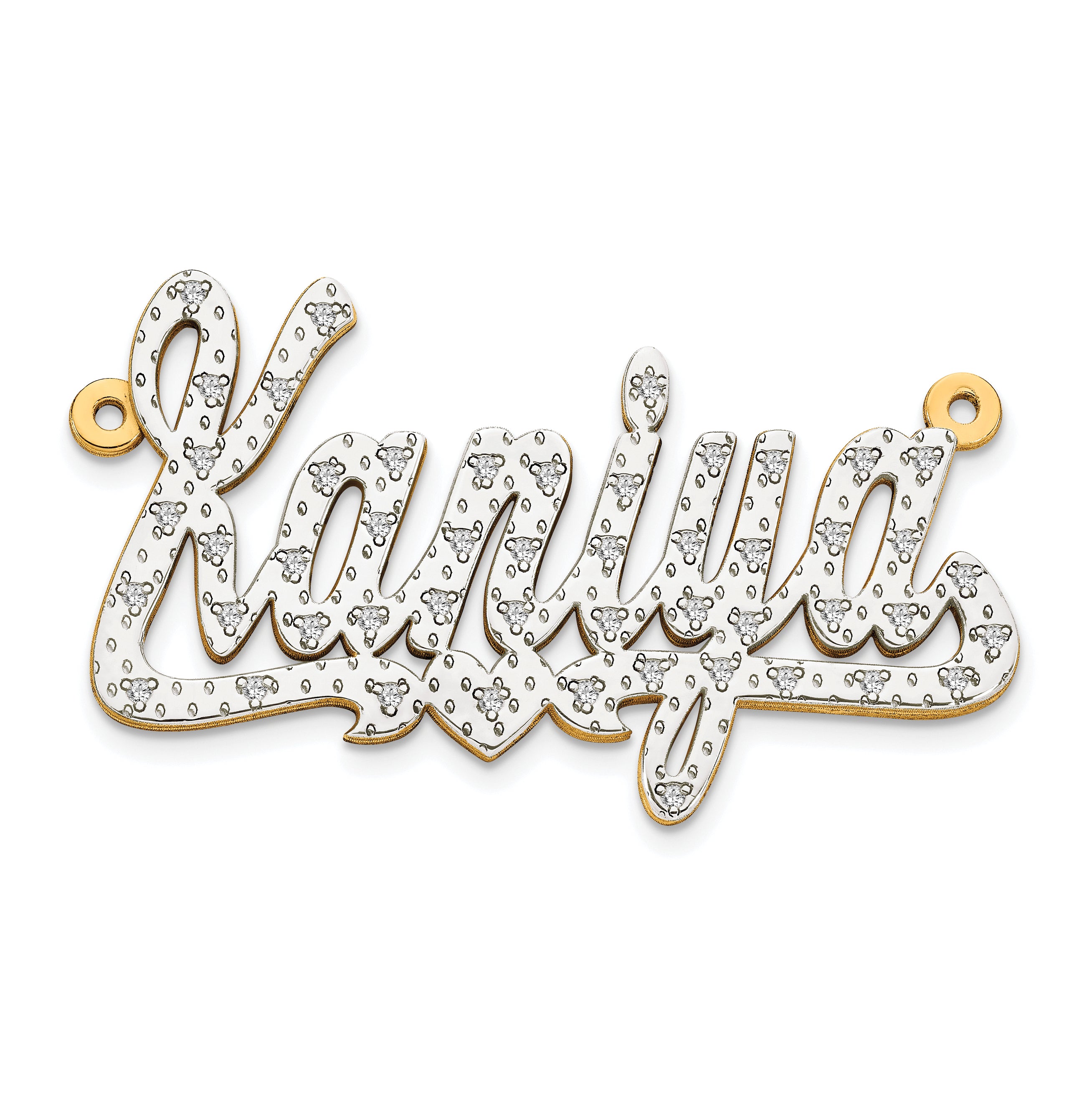 14KY and Rhodium 3D Diamond with Heart Name Plate
