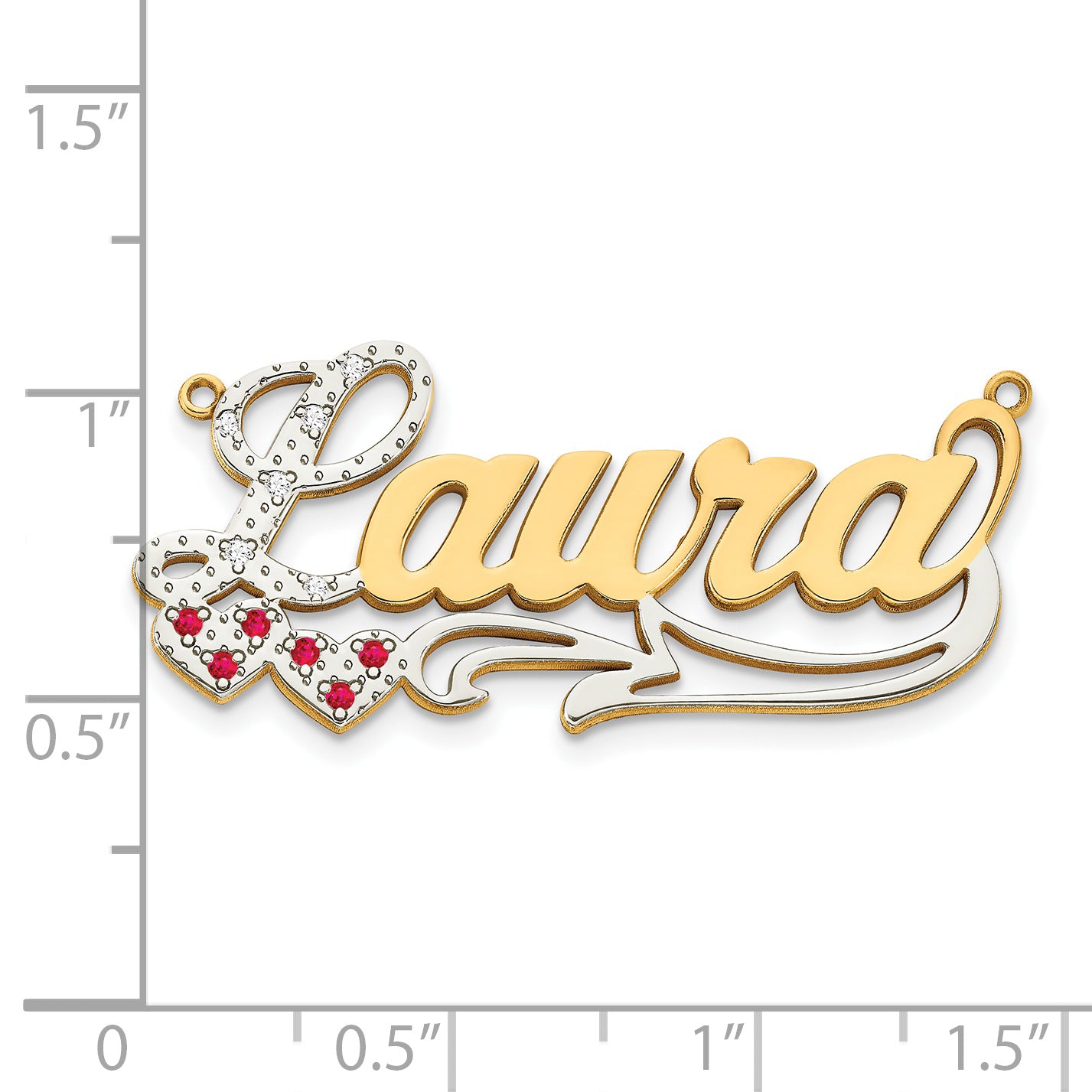 14KY Rhodium Diamond and Ruby 3D with Hearts Name Plate Secondary image
