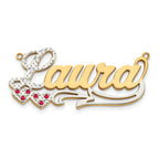 14KY Rhodium Diamond and Ruby 3D with Hearts Name Plate