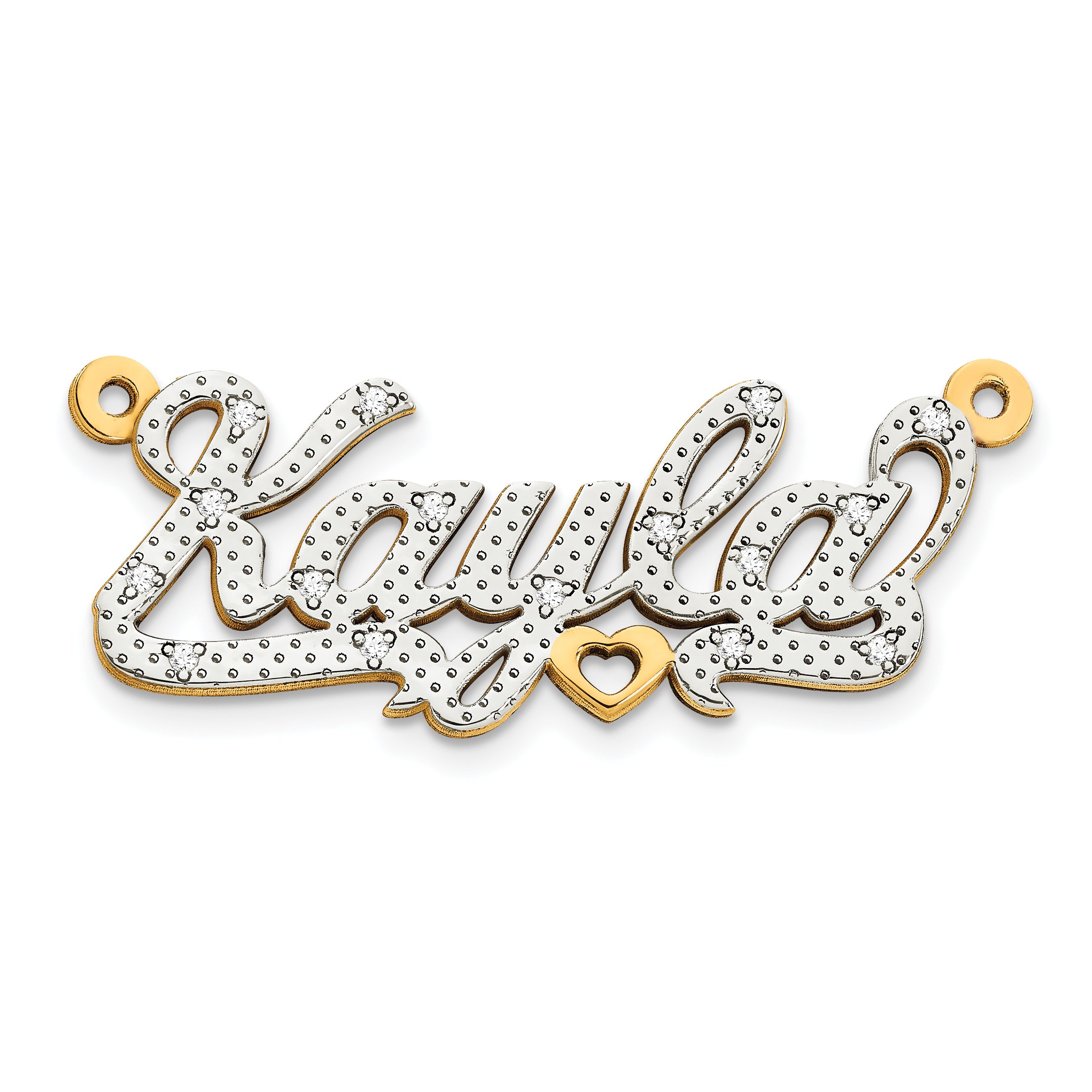 14KY and Rhodium 3D Diamond Name Plate Main image