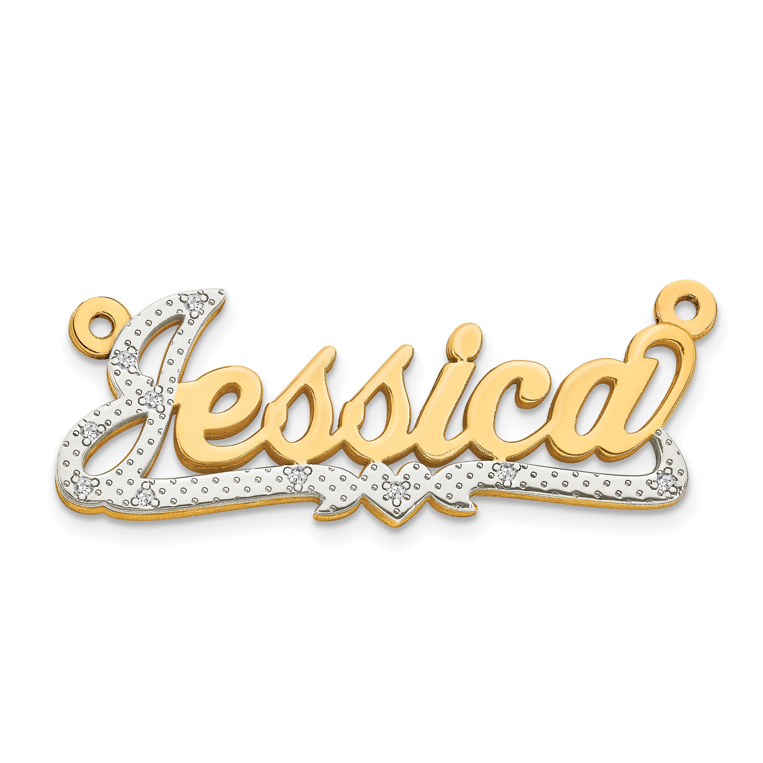 14KY and Rhodium 3D Diamond Name Plate Main image