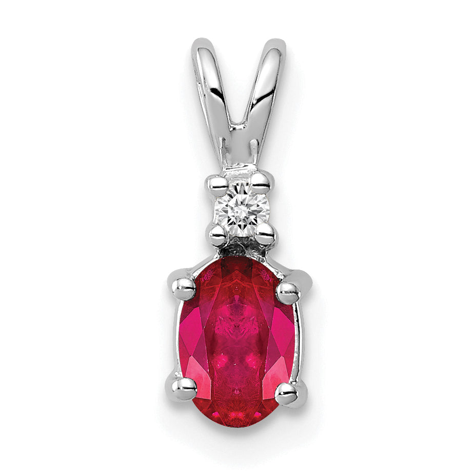 14k White Gold 6x4mm Oval Ruby AA Diamond pendant Main image