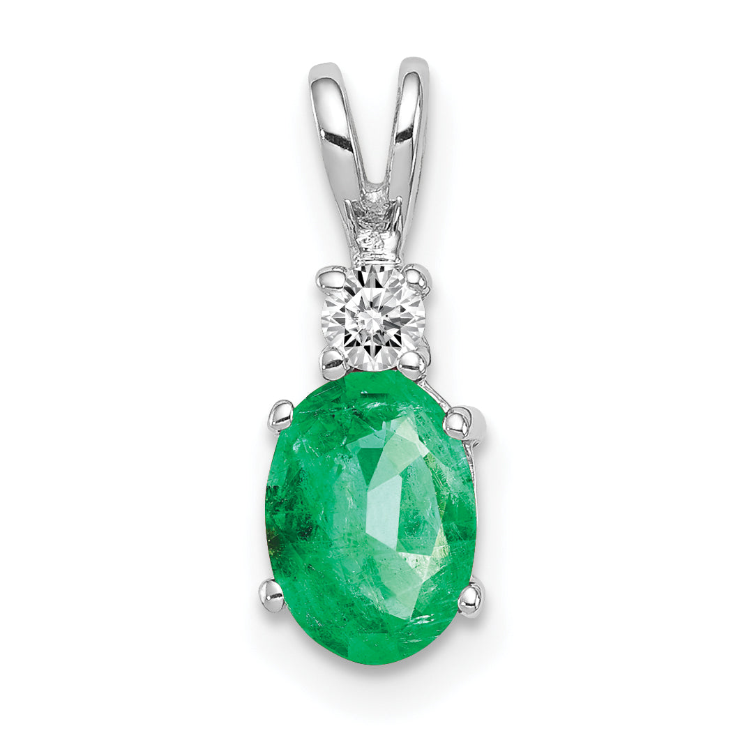 14k White Gold Emerald Diamond pendant Main image