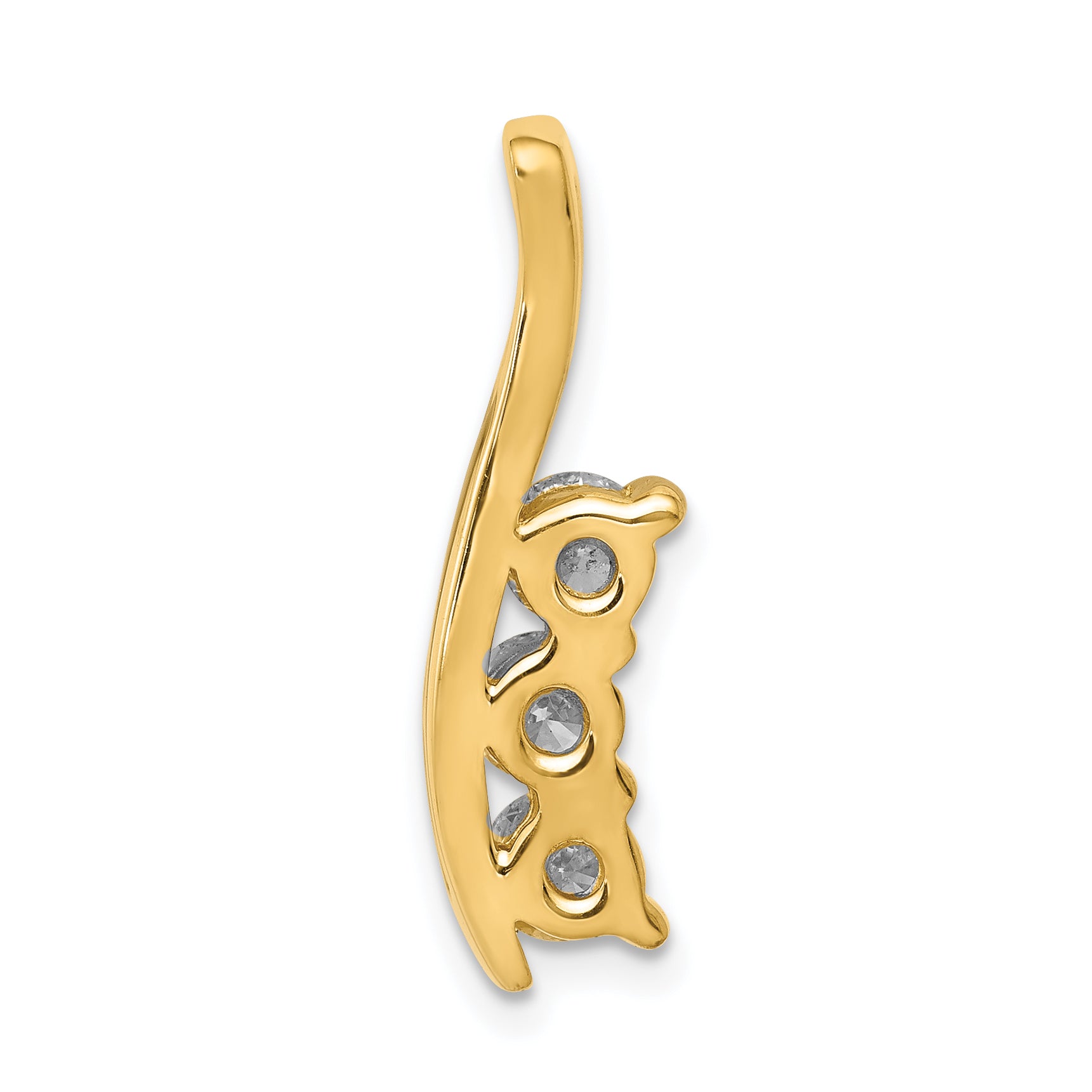 14K AA Diamond Three Stone Curved Bar Pendant