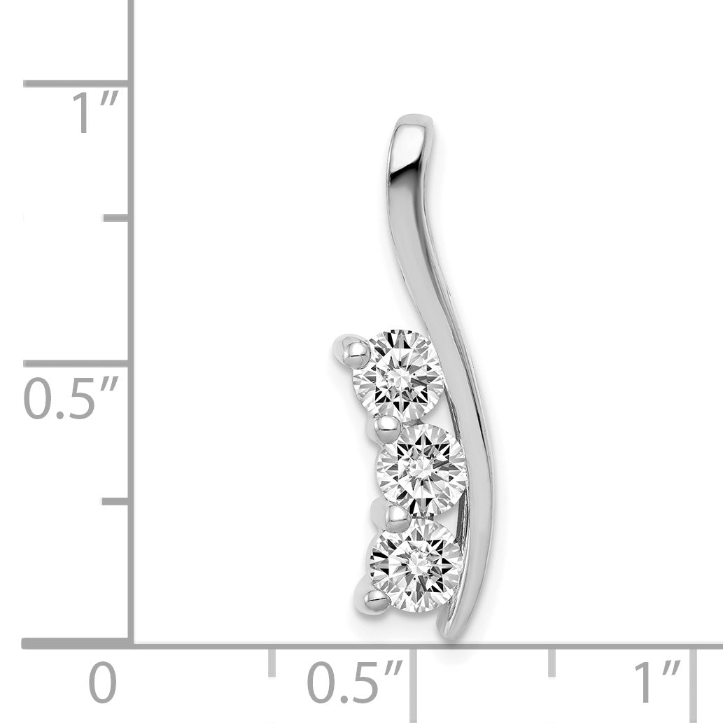 14K White Gold AA Diamond Three Stone Curved Bar Pendant Secondary image