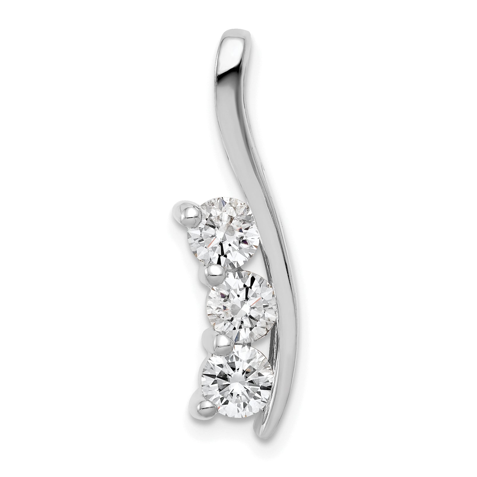14k White Gold VS Diamond Three Stone Curved Bar Pendant Main image