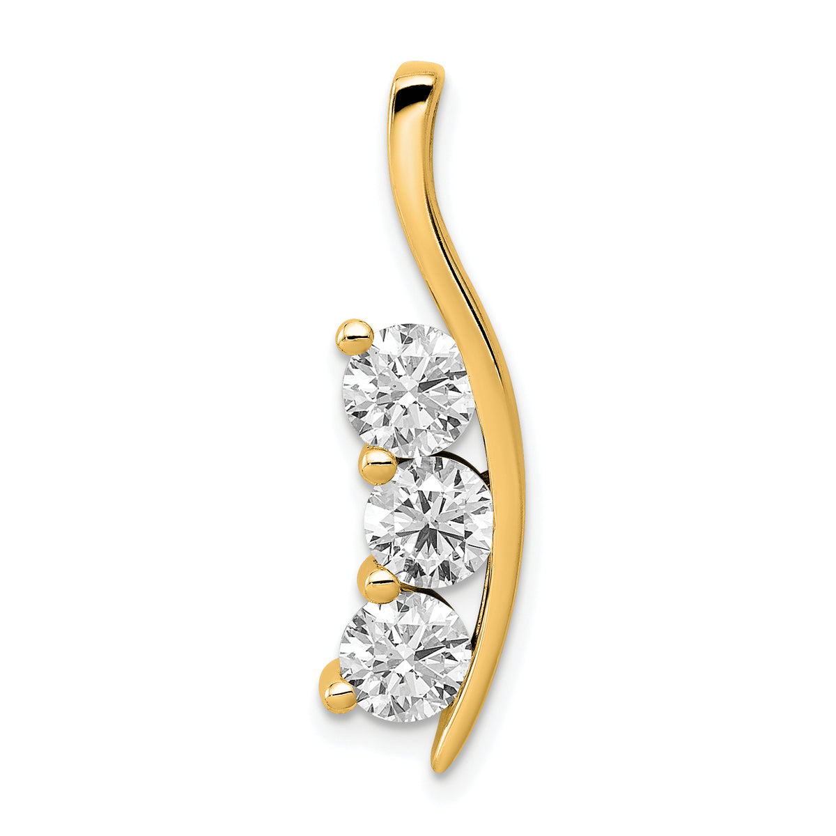 14k VS Diamond Large Three Stone Curved Bar Pendant