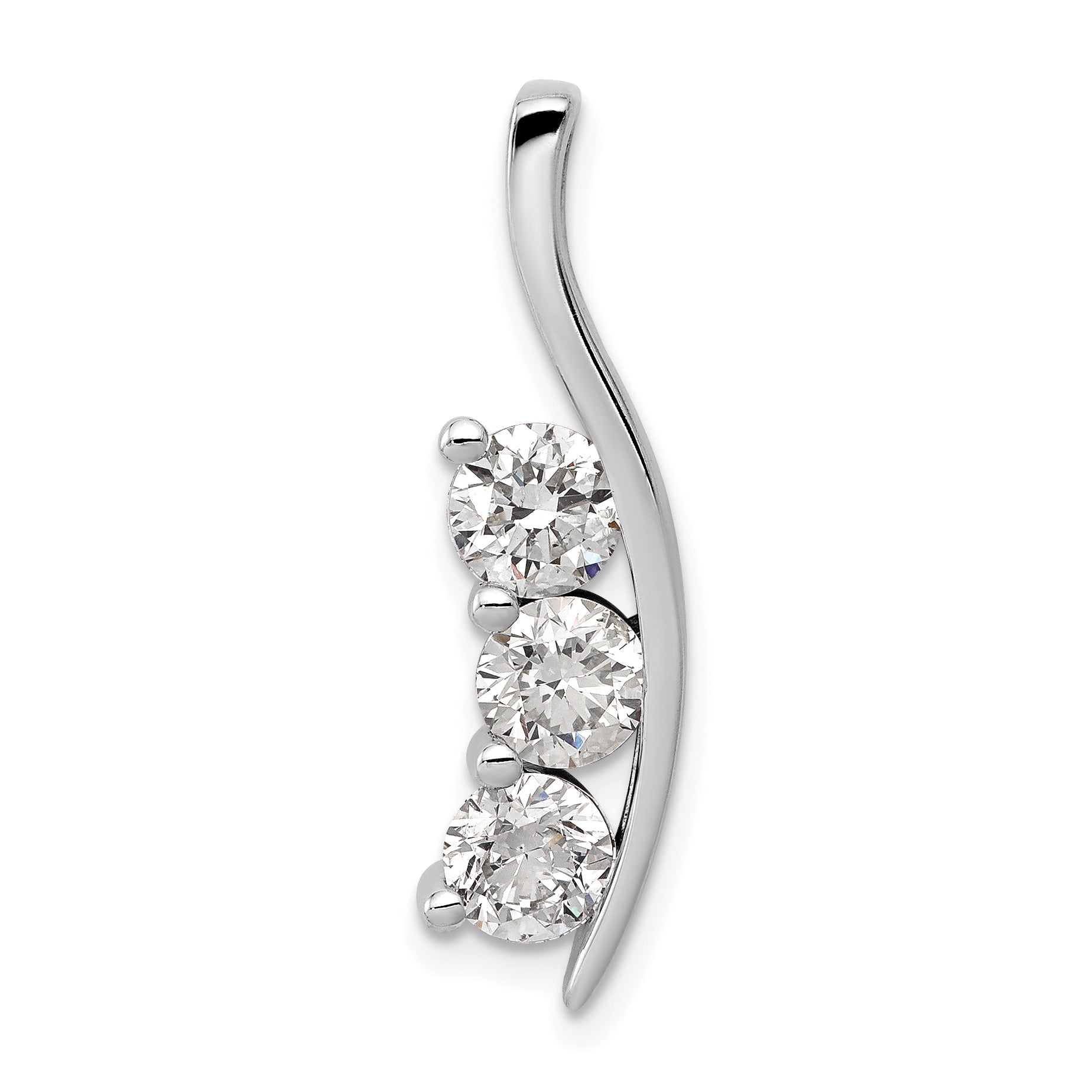 14k White Gold VS Diamond Large Three Stone Curved Bar Pendant