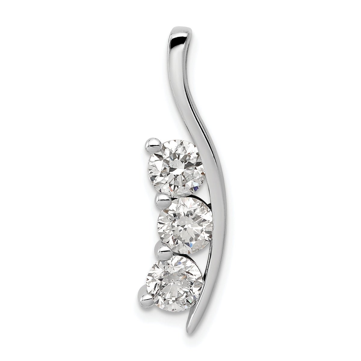 14k White Gold VS Diamond Large Three Stone Curved Bar Pendant