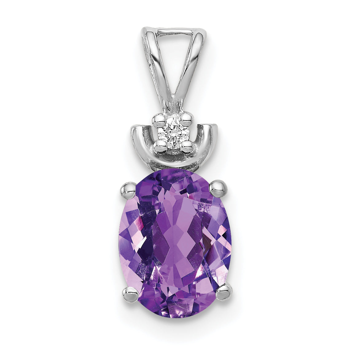 14K White Gold 8x6mm Oval Amethyst VS Diamond pendant
