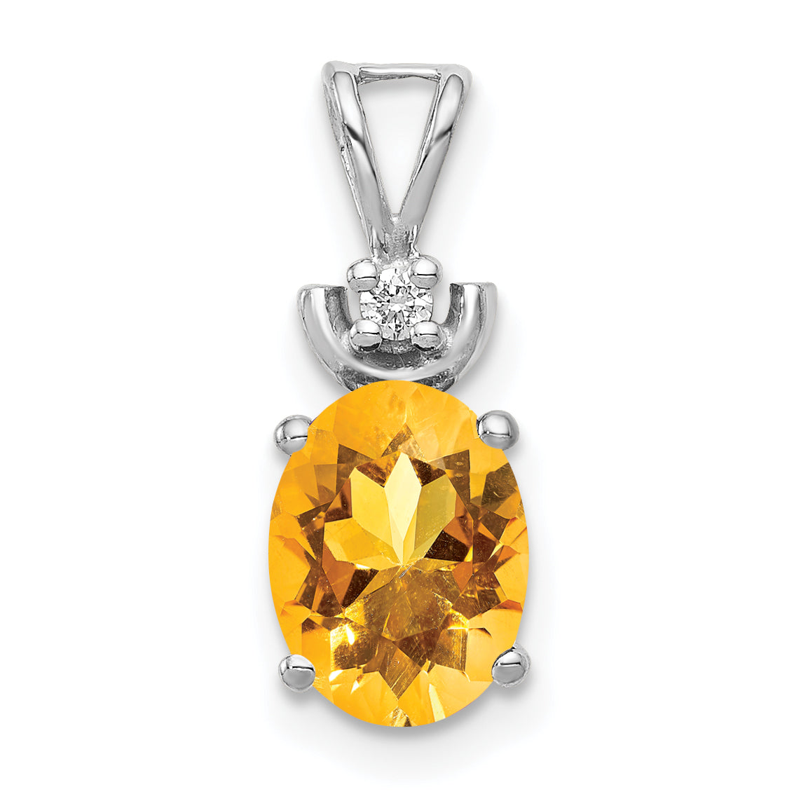14K White Gold 8x6mm Oval Citrine A Diamond pendant
