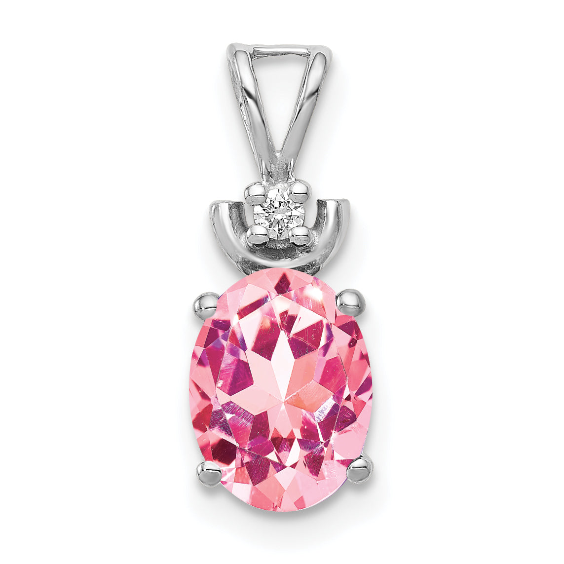 14K White Gold 8x6mm Oval Pink Tourmaline VS Diamond pendant