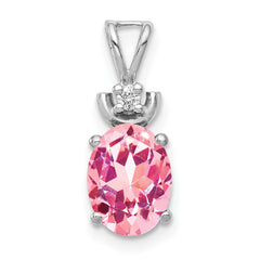 14K White Gold 8x6mm Oval Pink Tourmaline VS Diamond pendant