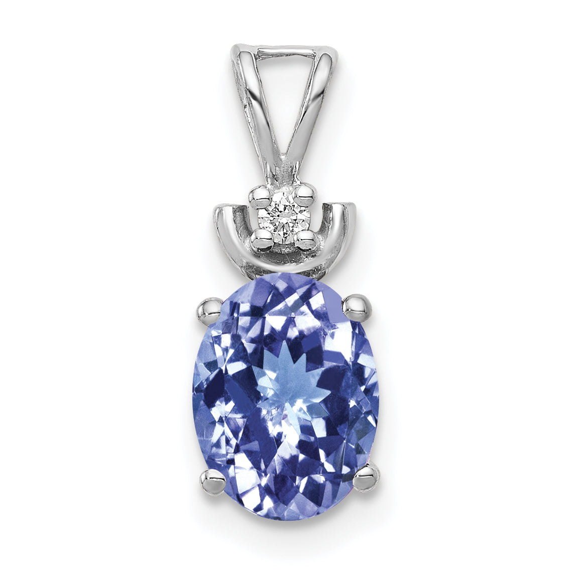 14K White Gold 8x6mm Oval Tanzanite AA Diamond pendant