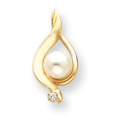 14K 5.5mm White Round Freshwater Cultured Pearl AA Diamond Pendant