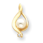 Pearl & Diamond Chain Slide Pendant in 14K Yellow Gold, 20mm (0.015 ct. tw.) - Sophia Jewelers