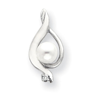 14K White Gold 5.5mm Round Freshwater Cultured Pearl AA Diamond Pendant Main image