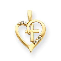 14k AA Diamond Heart & Cross Pendant