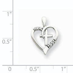 14K White Gold AA Diamond Heart & Cross Pendant