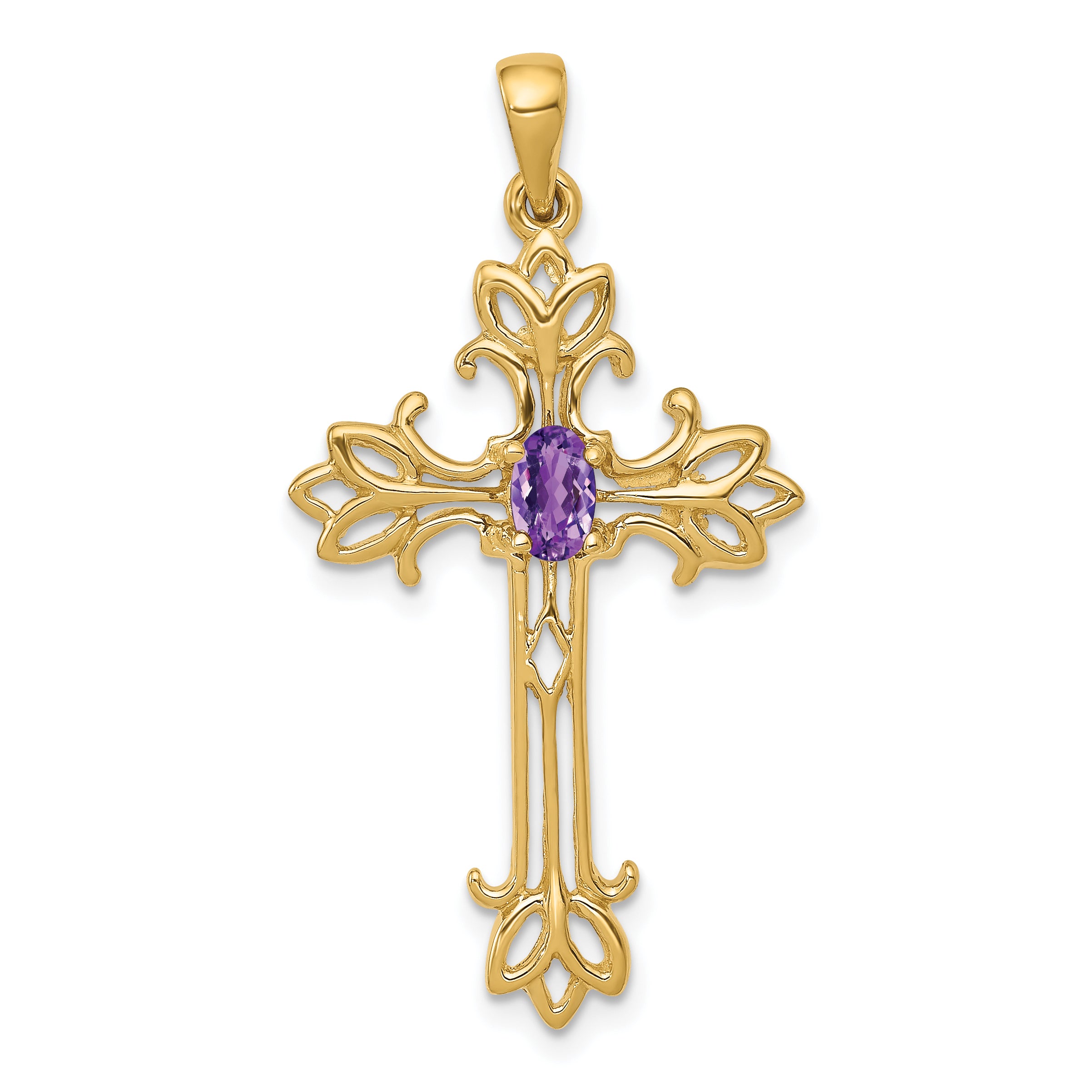 14k Polished Amethyst Cross Pendant Main image