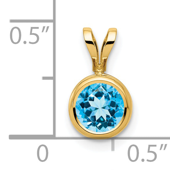 14K 6mm Blue Topaz bezel pendant