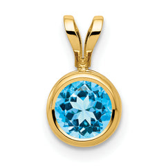 14k 6mm Blue Topaz bezel pendant