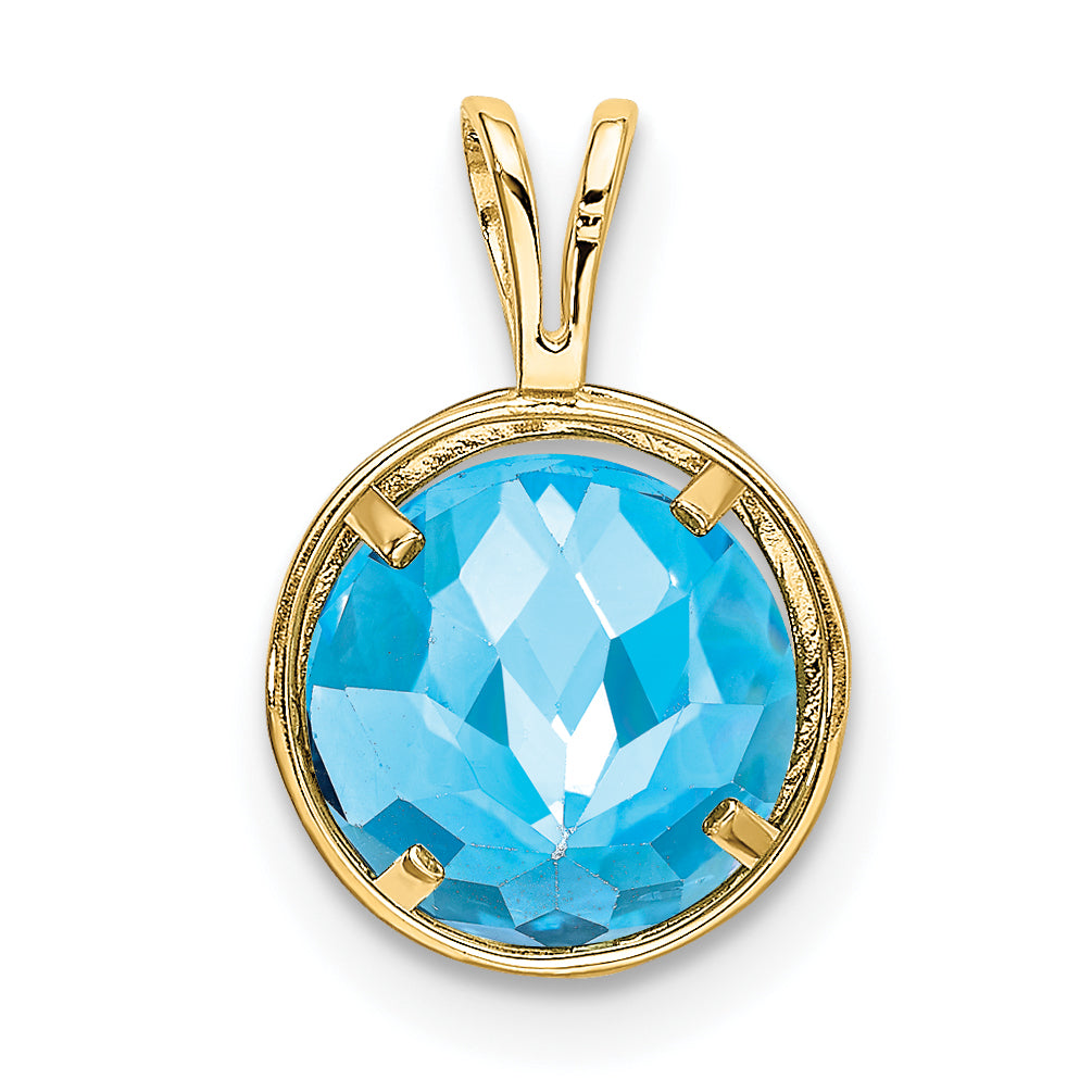 14K 8mm Blue Topaz bezel pendant