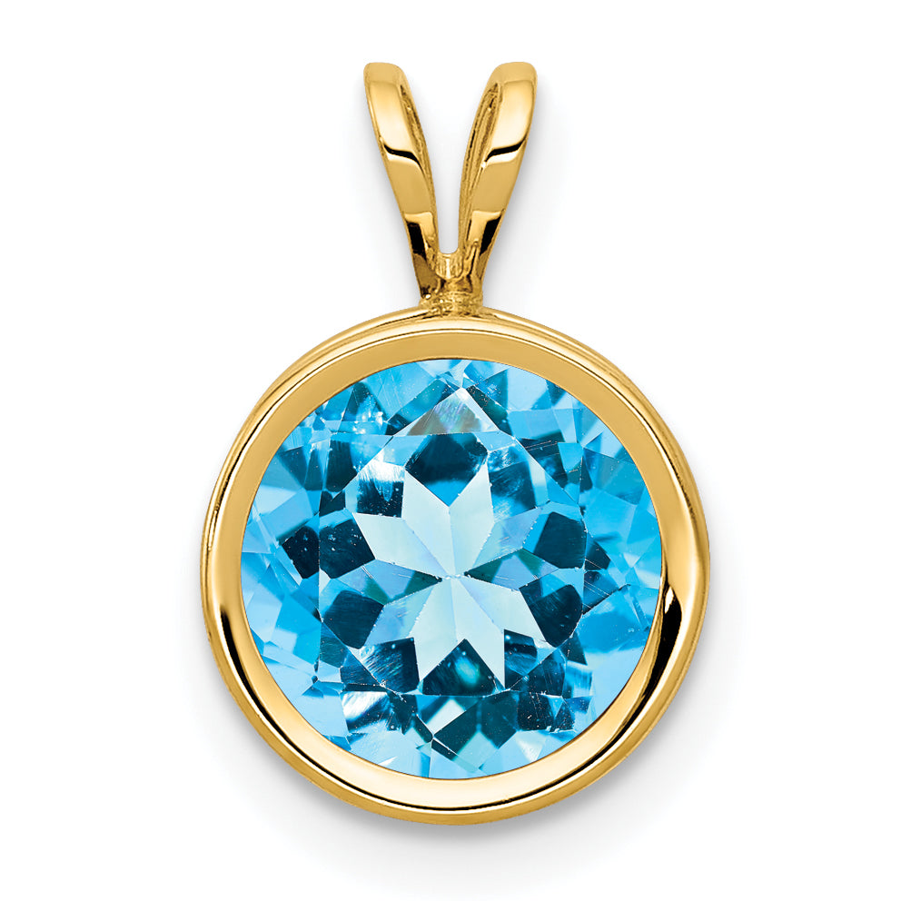 14k 8mm Blue Topaz bezel pendant