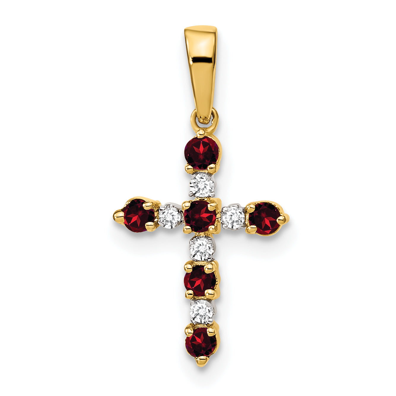 14k Garnet and Diamond Cross Pendant