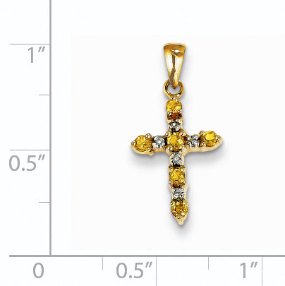 14k Citrine and Diamond Cross Pendant