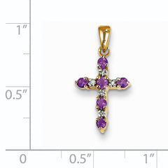 14k Amethyst and Diamond Cross Pendant